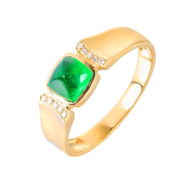 14k Gold 0.89 Ctw Vivid Green Natural Emerald & Diamond Ring - 5
