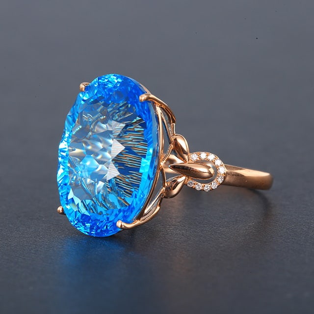 14k Gold 19.97 Ctw Natural Topaz & Diamond Ring - 2