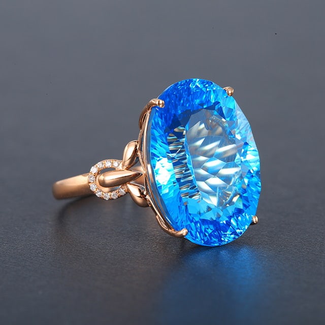 14k Gold 19.97 Ctw Natural Topaz & Diamond Ring - 3