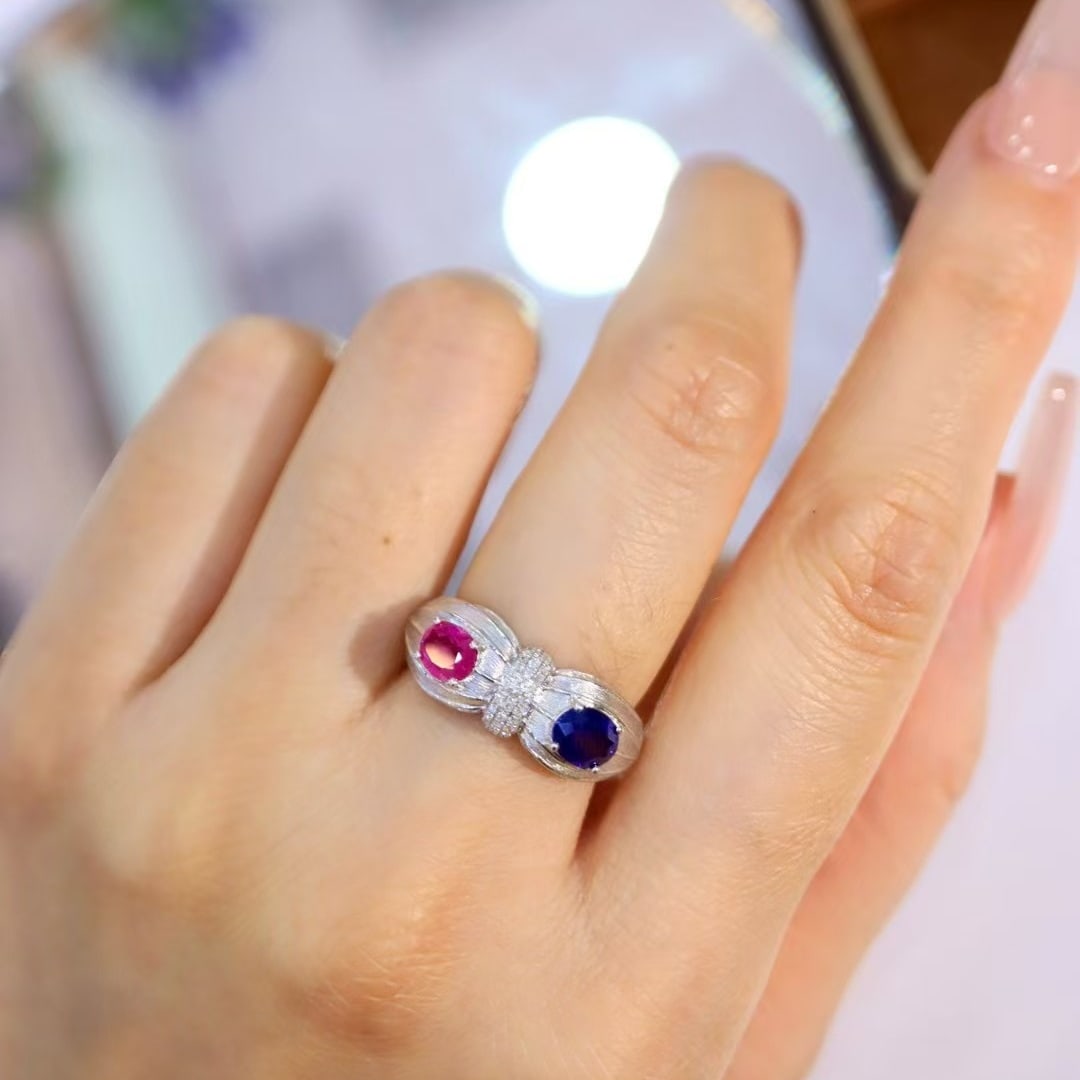 14k Gold 1.38 Ctw Natural Sapphire & Diamond Ring - 3