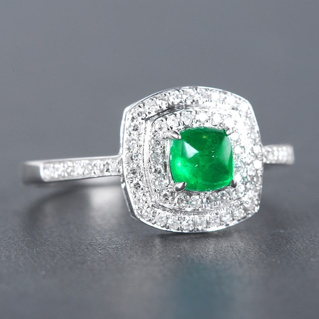 14k Gold 0.75 Ctw Vivid Green Natural Emerald & Diamond Ring - 2