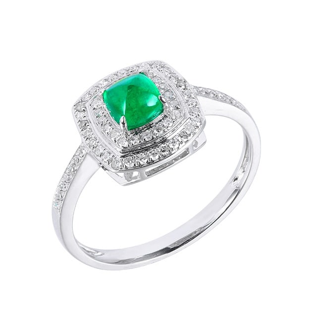 14k Gold 0.75 Ctw Vivid Green Natural Emerald & Diamond Ring - 5