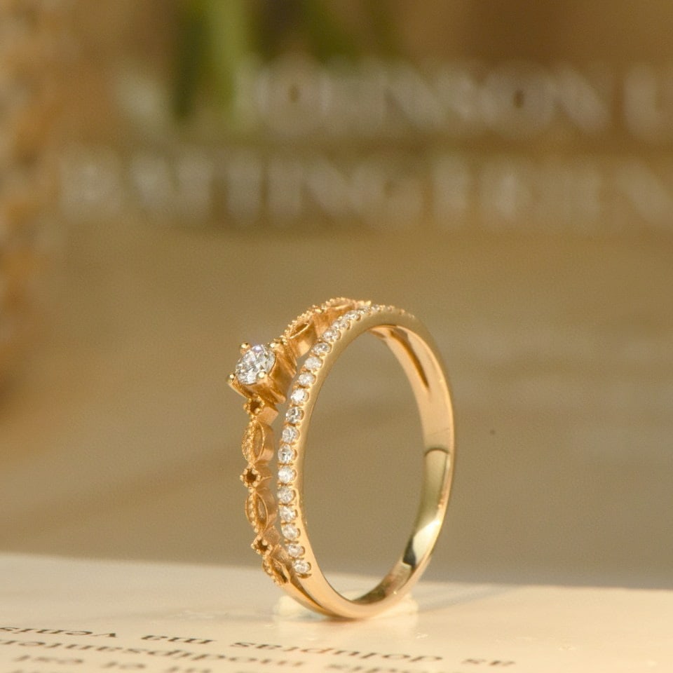 14k Gold 0.35 Ct Natural H Diamond Ring - 4