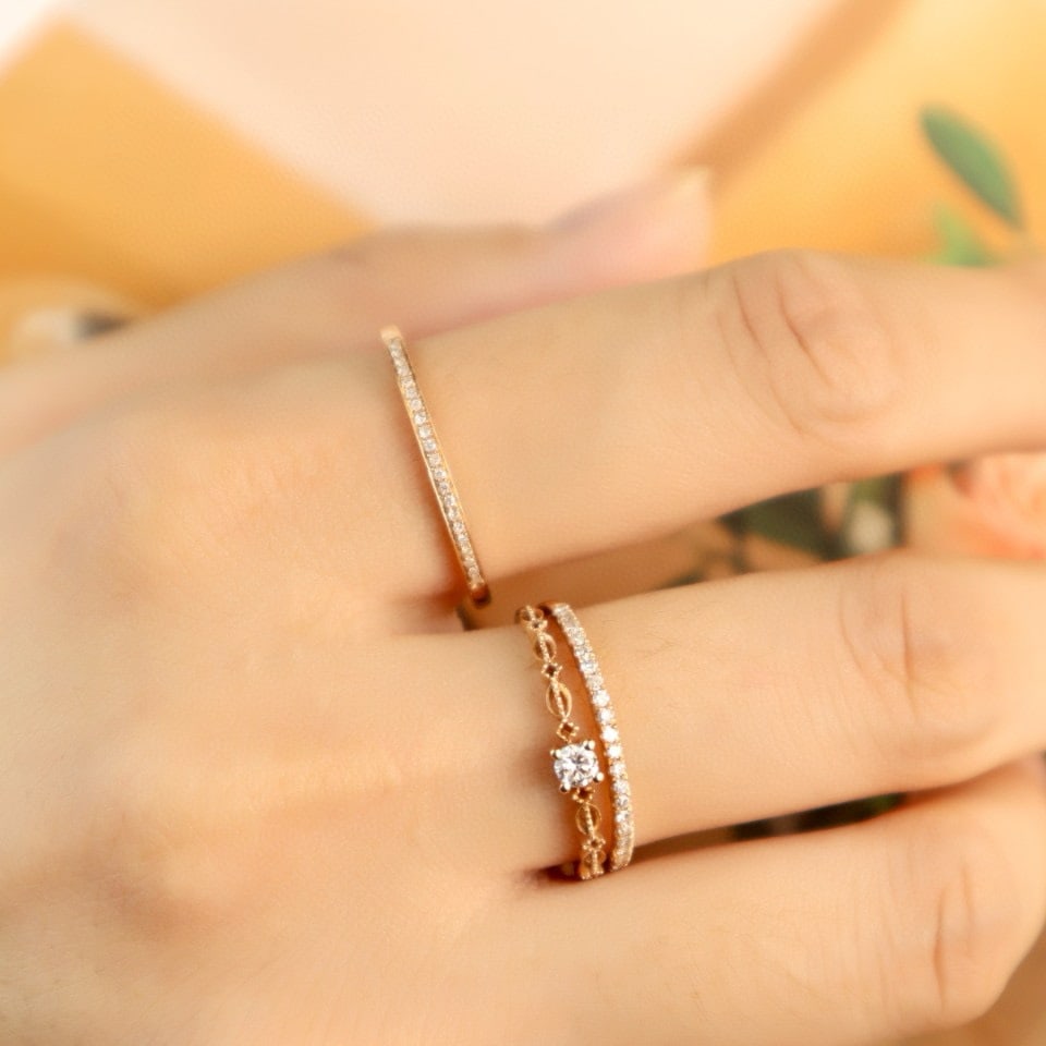 14k Gold 0.35 Ct Natural H Diamond Ring - 6