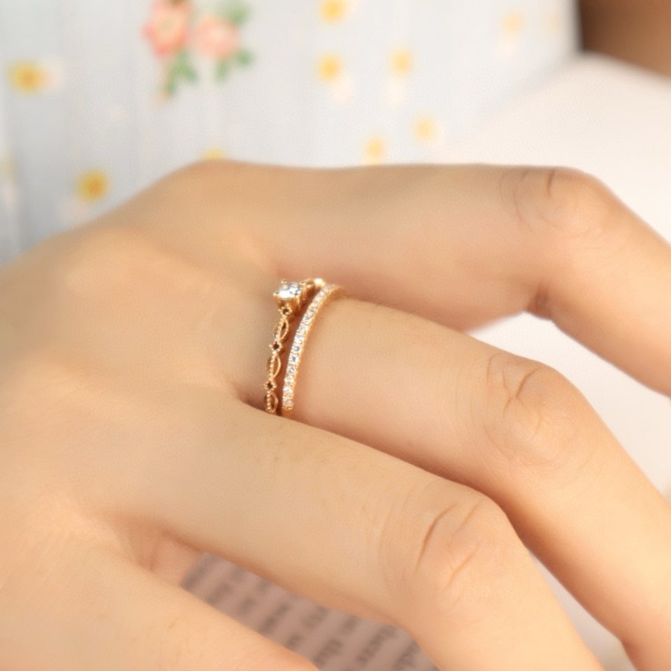 14k Gold 0.35 Ct Natural H Diamond Ring - 7