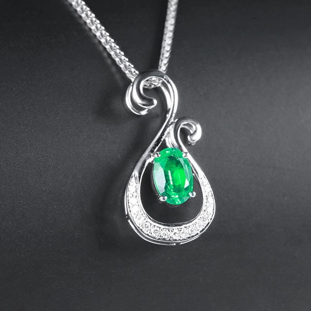 14k Gold 0.44 Ctw Vivid Green Natural Emerald & Diamond Pendant( Without Chain ) - 3