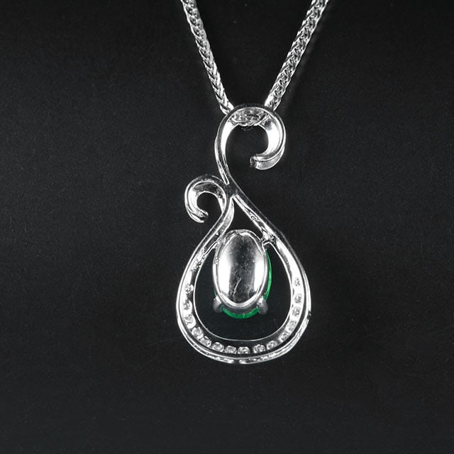 14k Gold 0.44 Ctw Vivid Green Natural Emerald & Diamond Pendant( Without Chain ) - 4
