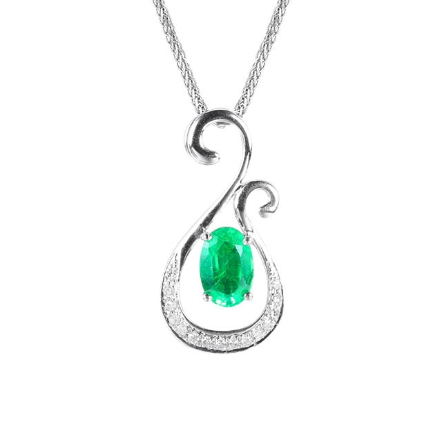 14k Gold 0.44 Ctw Vivid Green Natural Emerald & Diamond Pendant( Without Chain ) - 5