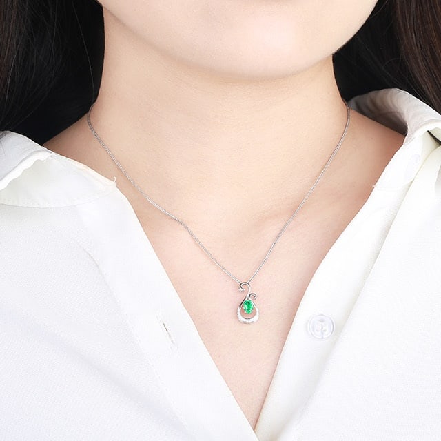 14k Gold 0.44 Ctw Vivid Green Natural Emerald & Diamond Pendant( Without Chain ) - 6