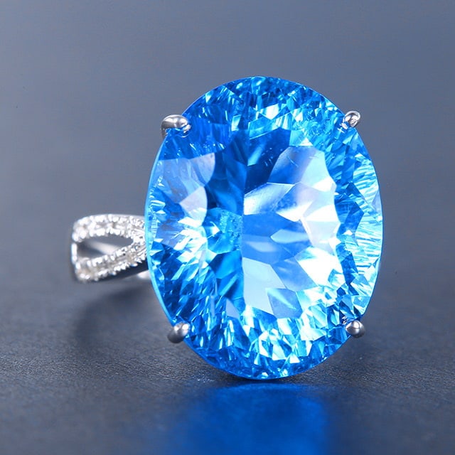 14k Gold 23.23 Ctw Natural Topaz & Diamond Ring - 3