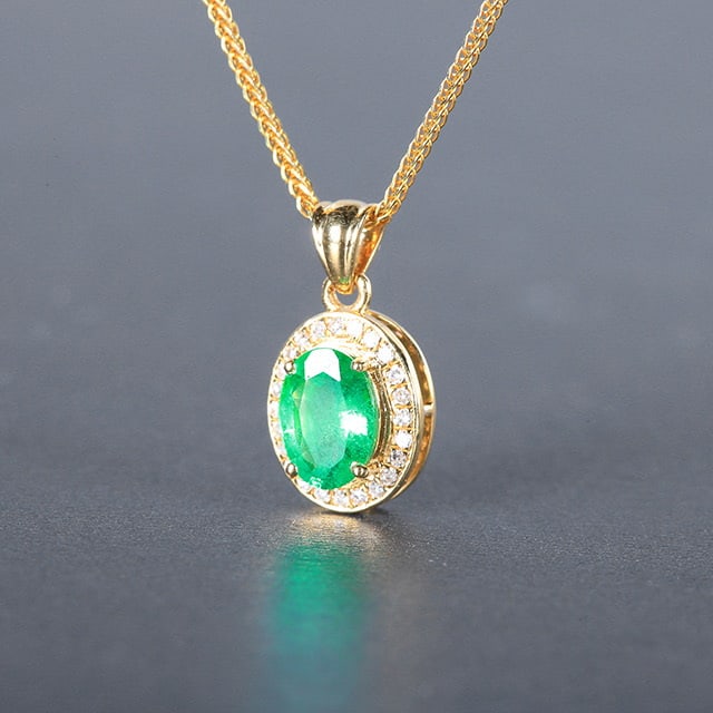 14k Gold 0.69 Ctw Vivid Green Natural Emerald & Diamond Pendant( Without Chain ) - 2
