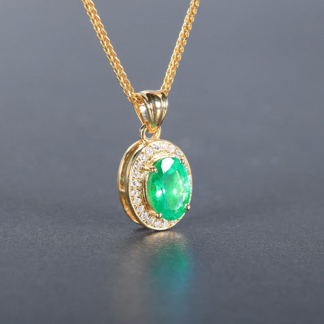 14k Gold 0.69 Ctw Vivid Green Natural Emerald & Diamond Pendant( Without Chain ) - 3