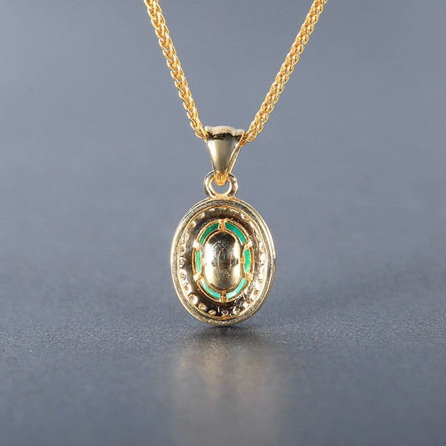 14k Gold 0.69 Ctw Vivid Green Natural Emerald & Diamond Pendant( Without Chain ) - 4