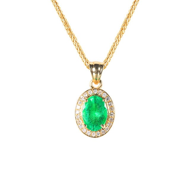14k Gold 0.69 Ctw Vivid Green Natural Emerald & Diamond Pendant( Without Chain ) - 5