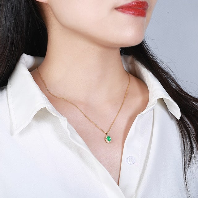 14k Gold 0.69 Ctw Vivid Green Natural Emerald & Diamond Pendant( Without Chain ) - 6