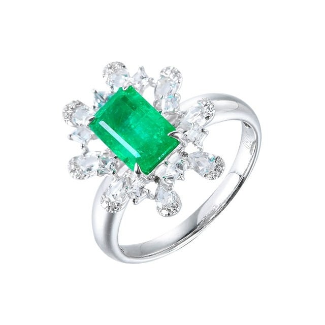 14k Gold 1.89 Ctw Vivid Green Natural Emerald & Diamond Ring - 5