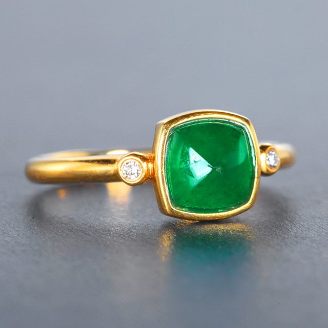 14k Gold 1.02 Ctw Vivid Green Natural Emerald & Diamond Ring - 2