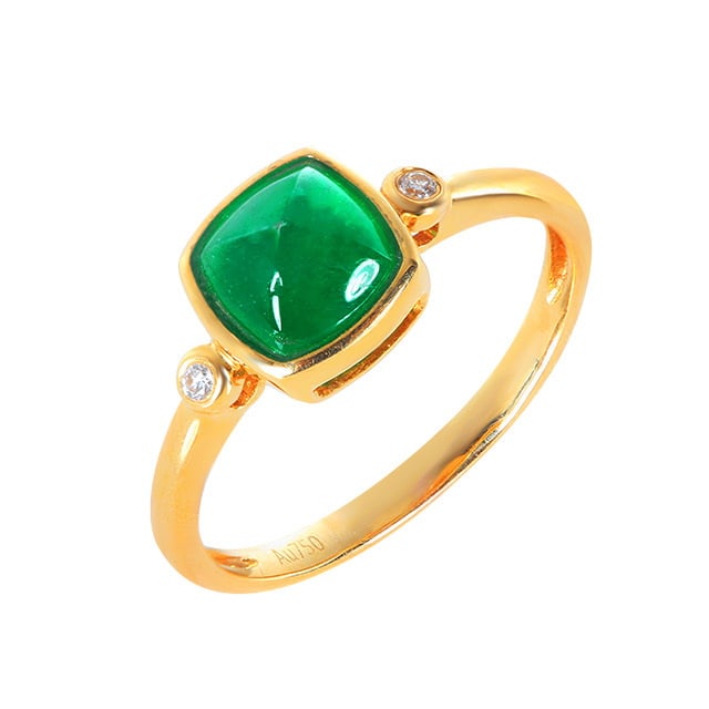 14k Gold 1.02 Ctw Vivid Green Natural Emerald & Diamond Ring - 5