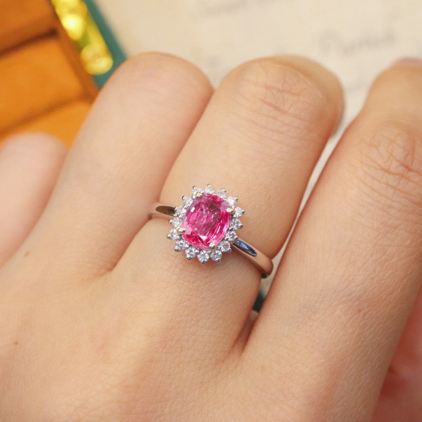 14k Gold 1.44 Ctw Natural Padparadscha Sapphire & Diamond Ring - 5