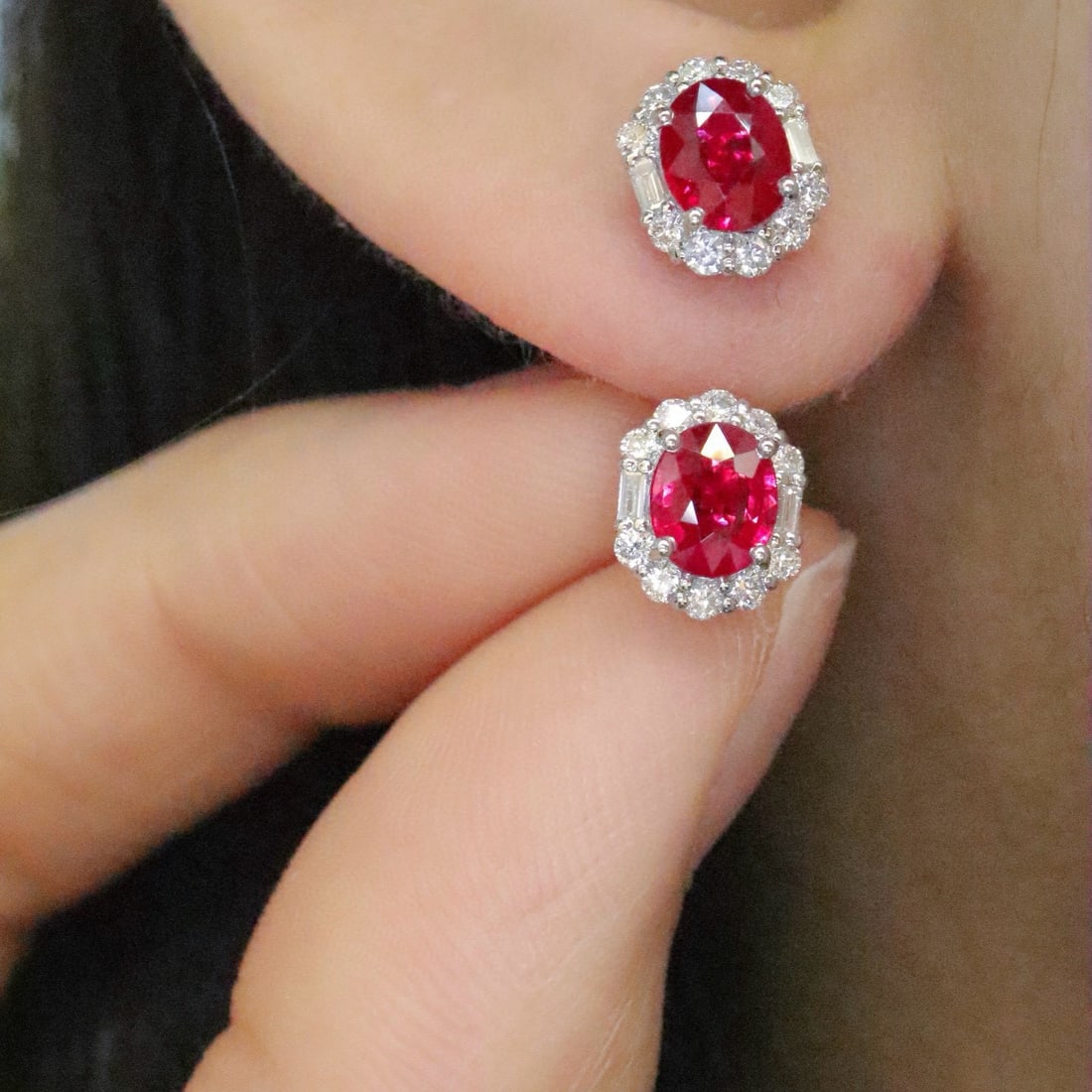14k Gold 1.36 Ctw Natural Ruby & Diamond Earrings - 5