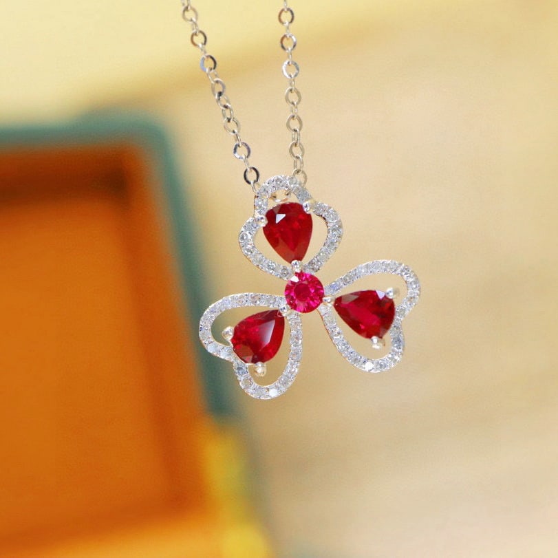 14k Gold 1.01 Ctw Natural Ruby & Diamond Pendant( Without Chain ) - 2