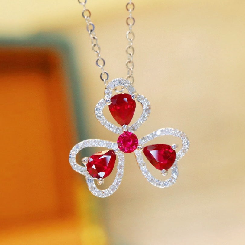 14k Gold 1.01 Ctw Natural Ruby & Diamond Pendant( Without Chain ) - 3