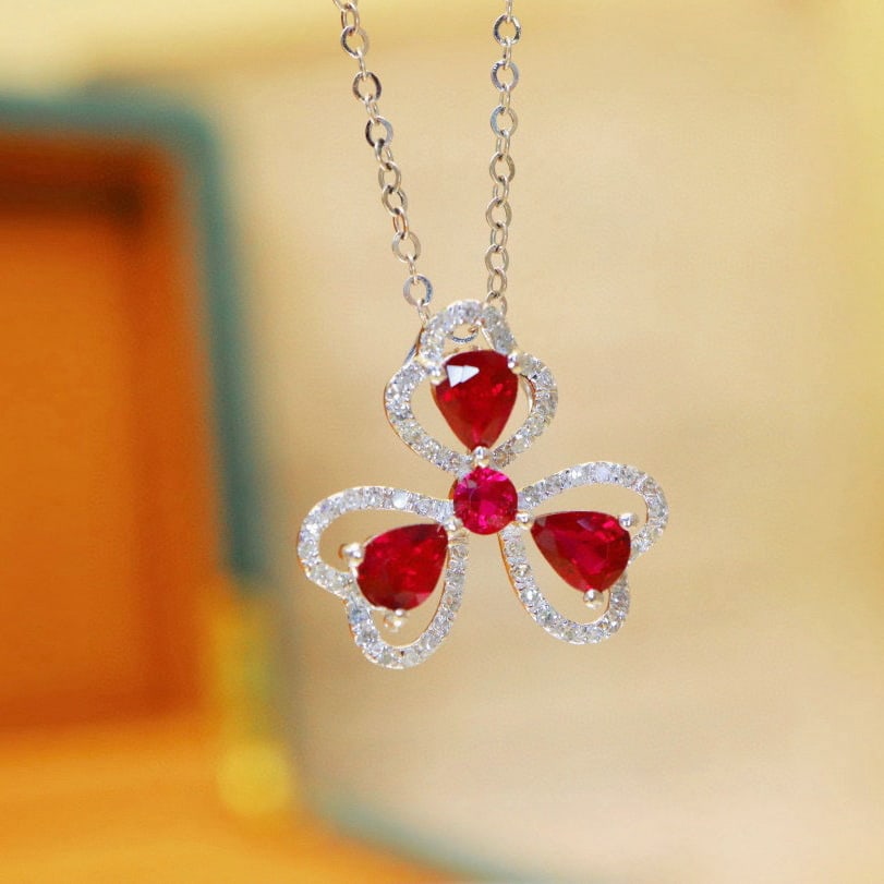 14k Gold 1.01 Ctw Natural Ruby & Diamond Pendant( Without Chain ) - 4
