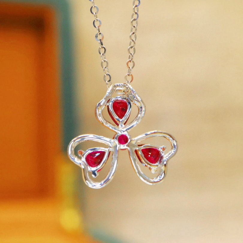 14k Gold 1.01 Ctw Natural Ruby & Diamond Pendant( Without Chain ) - 5