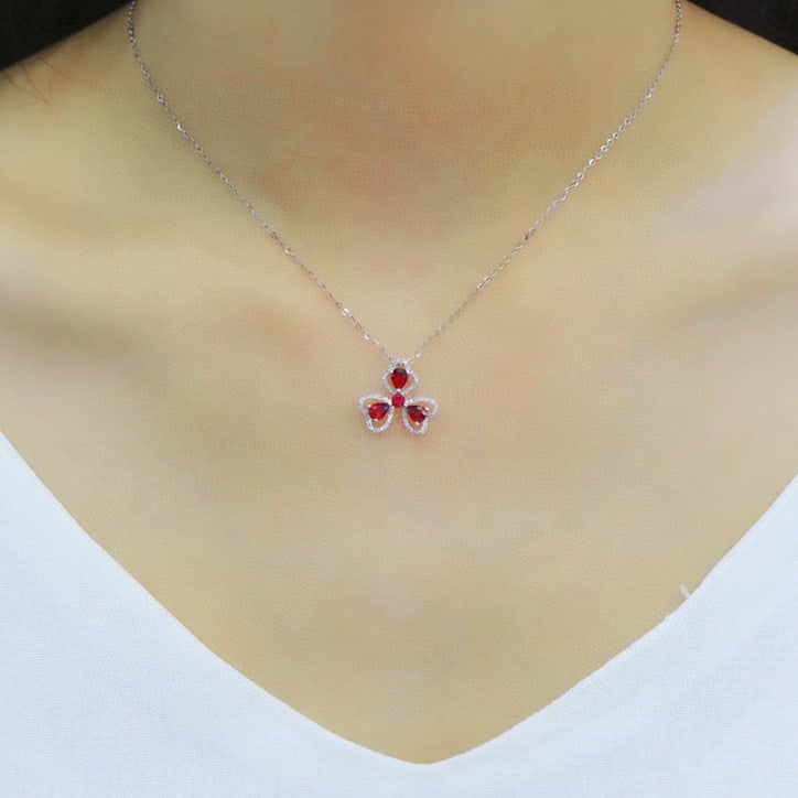 14k Gold 1.01 Ctw Natural Ruby & Diamond Pendant( Without Chain ) - 6