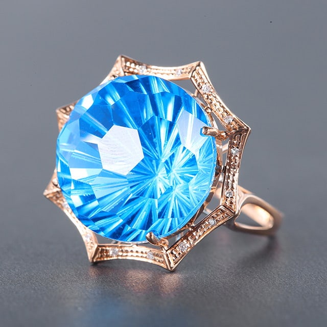 14k Gold 19.63 Ctw Natural Topaz & Diamond Ring - 2