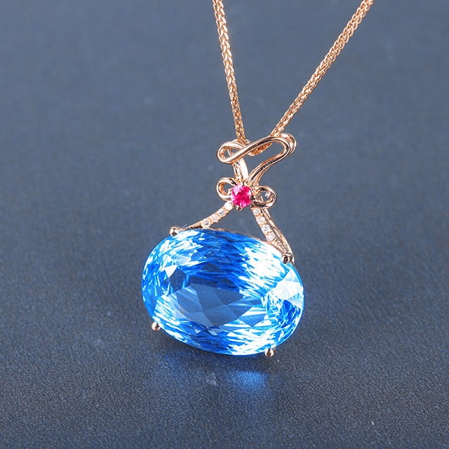 14k Gold 11.54 Ctw Natural Topaz & Diamond Pendant( Without Chain ) - 2