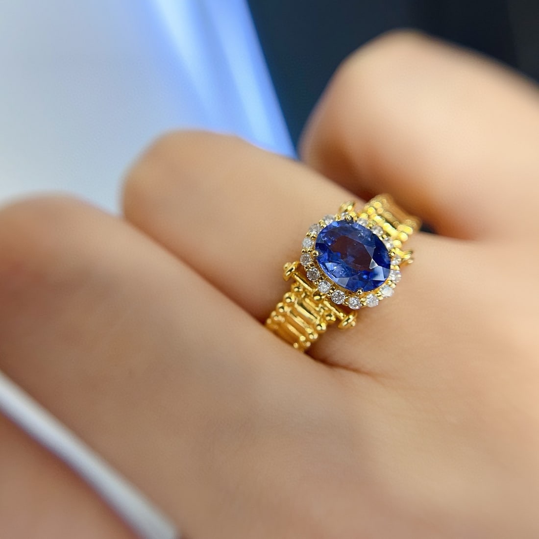 14k Gold 1.70 Ct Natural Sapphire & Diamond Ring - 2