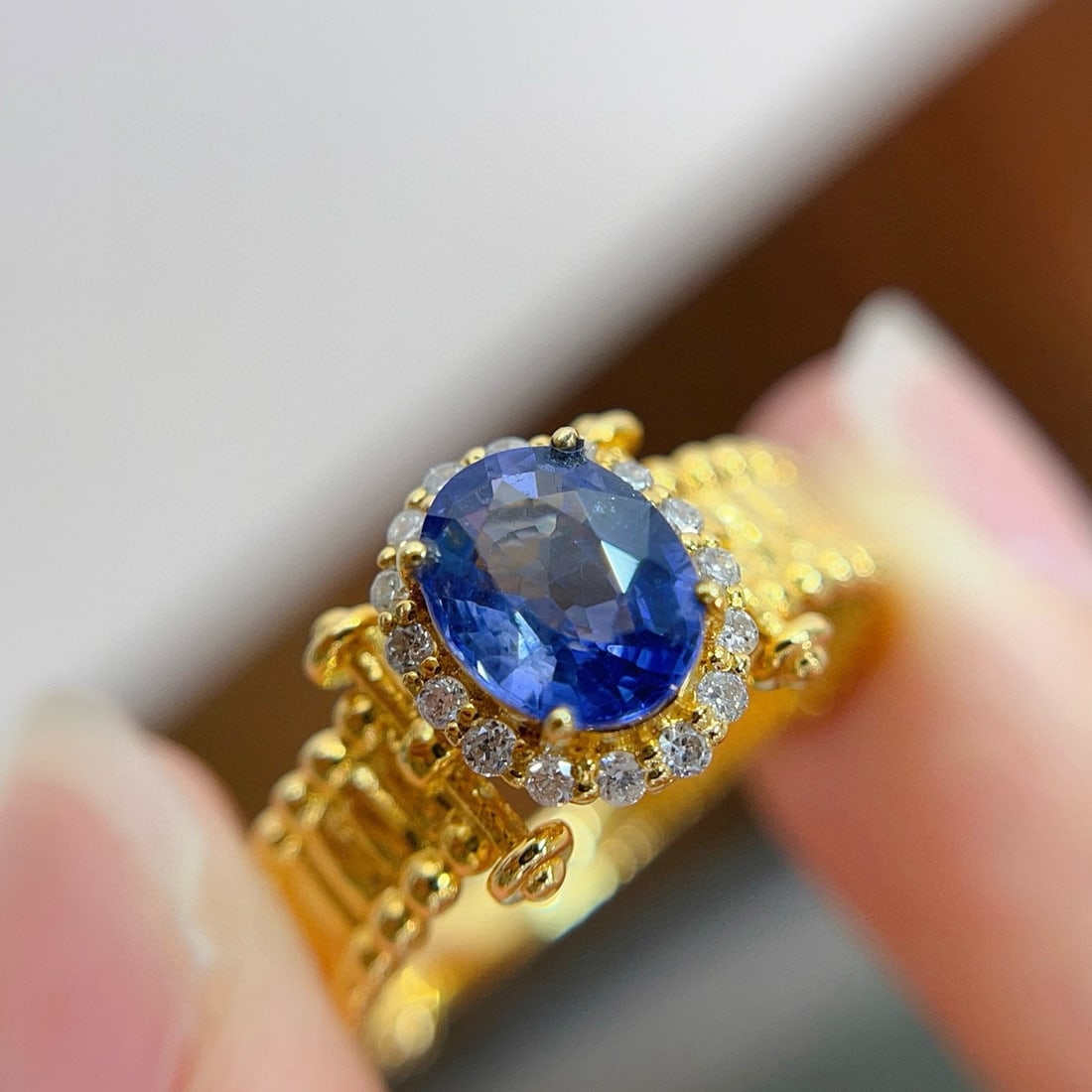 14k Gold 1.70 Ct Natural Sapphire & Diamond Ring - 3