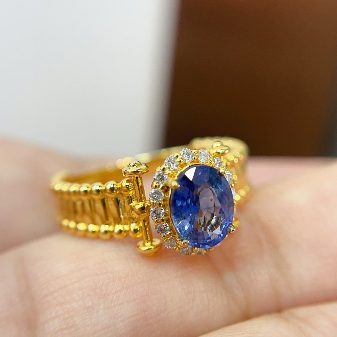 14k Gold 1.70 Ct Natural Sapphire & Diamond Ring - 5
