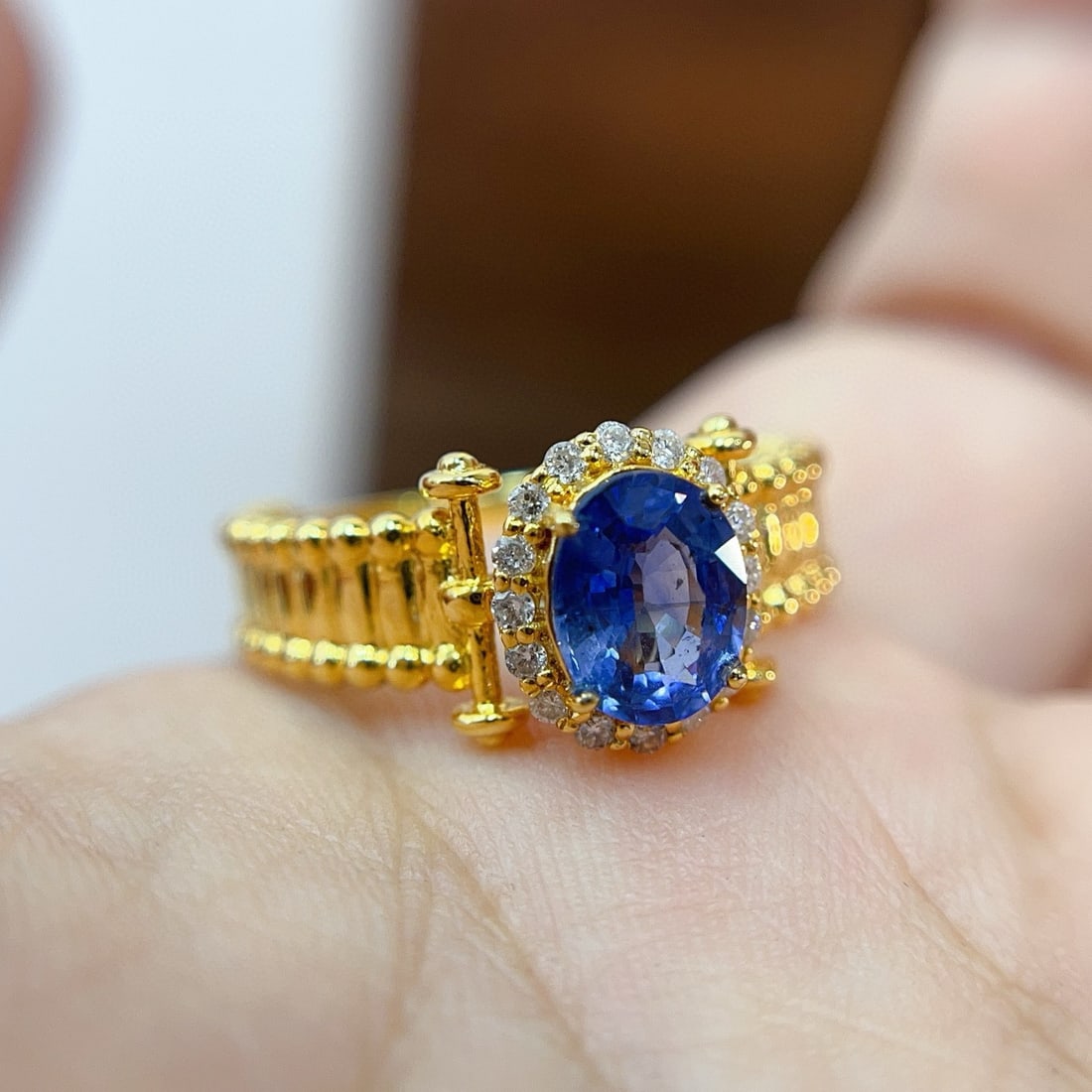 14k Gold 1.70 Ct Natural Sapphire & Diamond Ring - 6