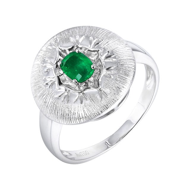 14k Gold 0.33 Ct Vivid Green Natural Emerald Ring - 4