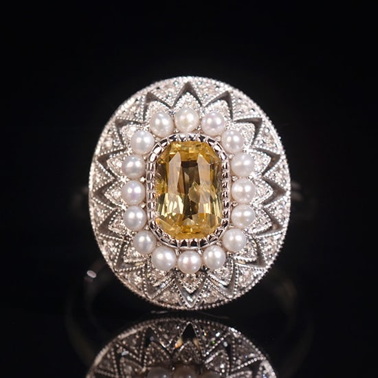 14k Gold 1.98 Ctw Natural Sapphire & Diamond Ring: Ref:230976388 // gold content:14k gold // ring size:7. 25us // // main gemstone:sapphire // shape:octagonal // carat weight:1. 77ct // color:yellow // treatment:natural // // adjacent gemstone 2 : dia
