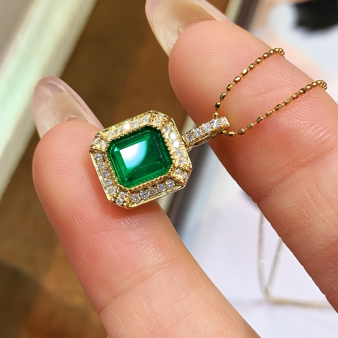 14k Gold 1.02 Ctw Vivid Green Natural Emerald & Diamond Pendant( Without Chain ) - 4