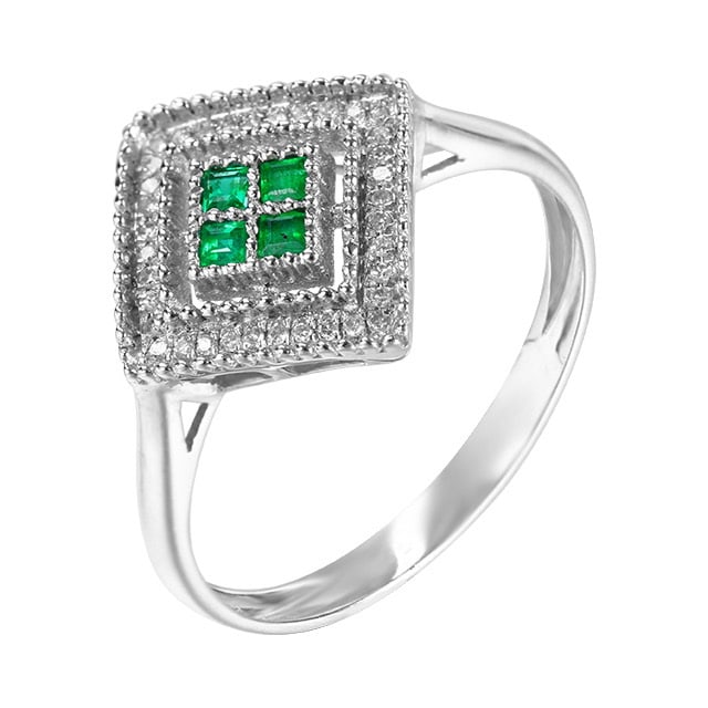 14k Gold 0.46 Ctw Vivid Green Natural Emerald & Diamond Ring - 4