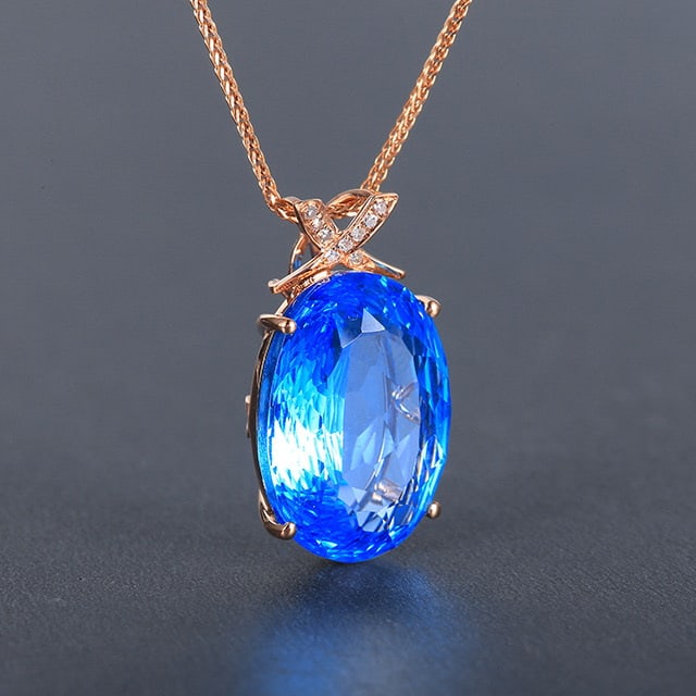 14k Gold 9.90 Ctw Natural Topaz & Diamond Pendant( Without Chain ) - 3