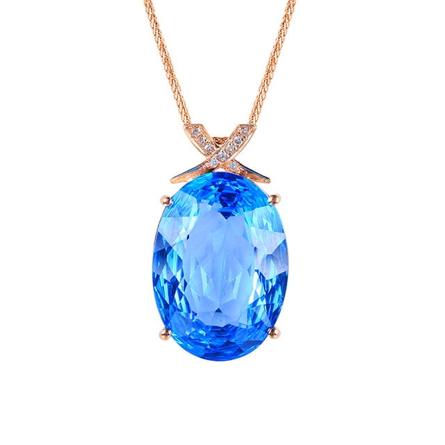 14k Gold 9.90 Ctw Natural Topaz & Diamond Pendant( Without Chain ) - 5