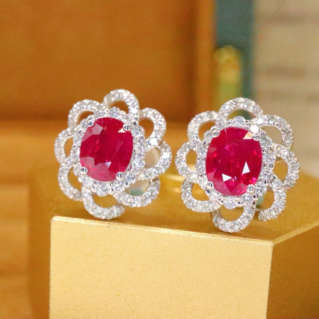 14k Gold 1.66 Ctw Natural Ruby & Diamond Earrings - 2