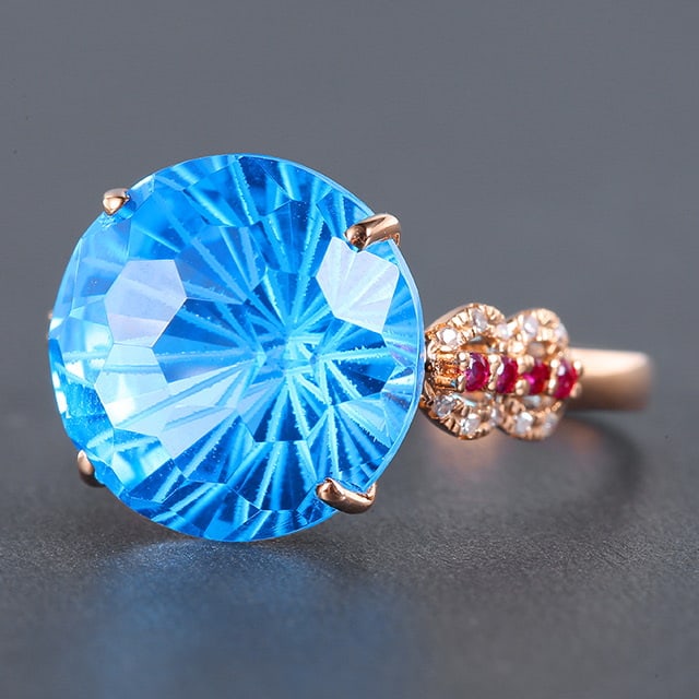 14k Gold 9.74 Ctw Natural Topaz & Diamond Ring - 2