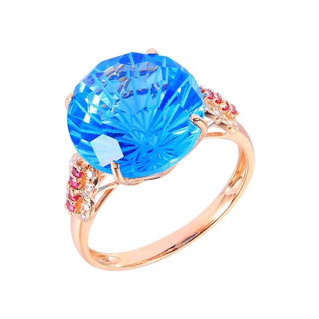 14k Gold 9.74 Ctw Natural Topaz & Diamond Ring - 5
