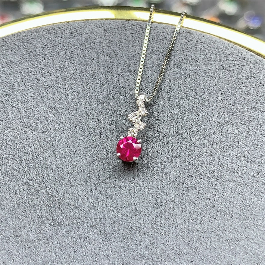 14k Gold 0.37 Ctw Natural Ruby & Diamond Necklace - 2