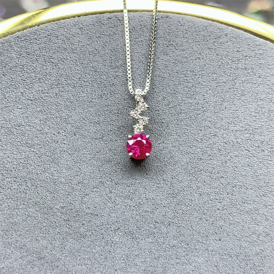 14k Gold 0.37 Ctw Natural Ruby & Diamond Necklace - 3