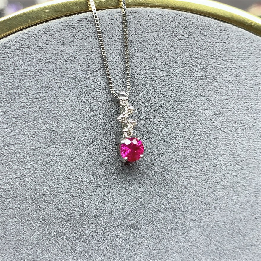 14k Gold 0.37 Ctw Natural Ruby & Diamond Necklace - 4