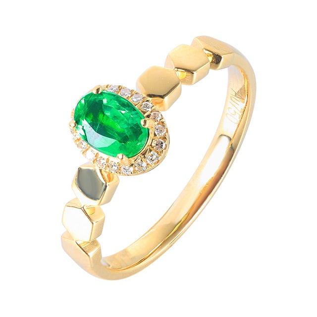 14k Gold 0.55 Ctw Vivid Green Natural Emerald & Diamond Ring - 5