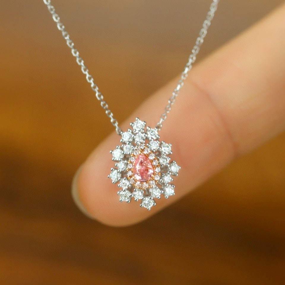 14k Gold 0.41 Ctw Natural Pink Diamond & Diamond Necklace - 4