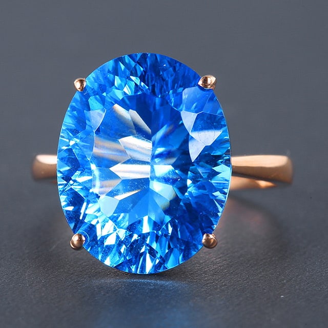 14k Gold 12.02 Ct Natural Topaz Ring - 2